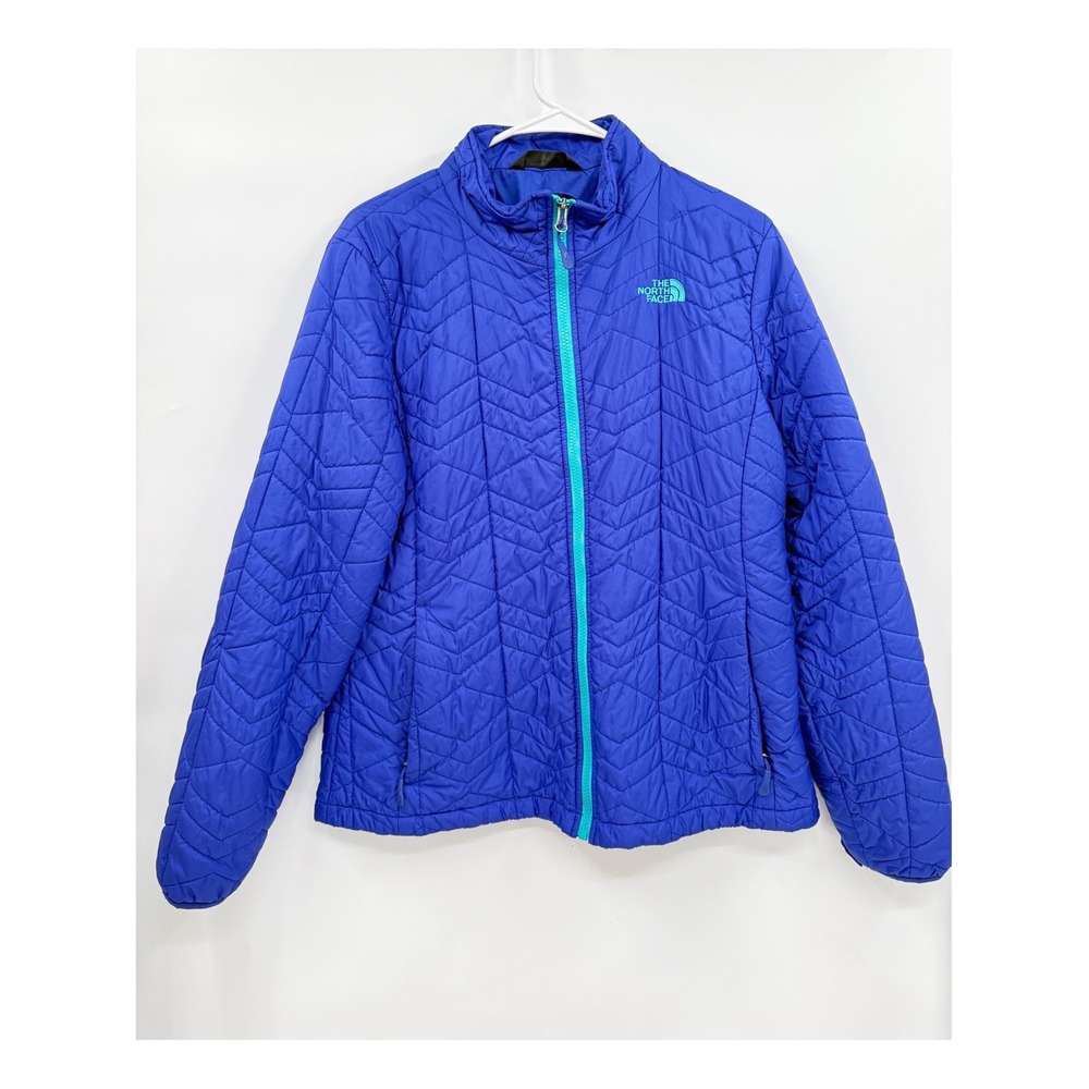 The North Face XL Tamburello Puffer Jacket Womens Blue Chevron Quilted Full Zip